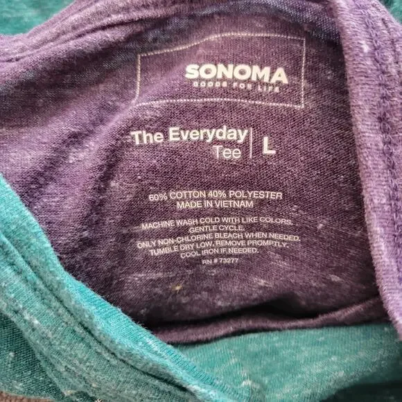 KOHLS SONOMA Shirt Womens Large Vneck Long Sleeve Green Purple Curved Hem 2PC - Picture 11 of 13